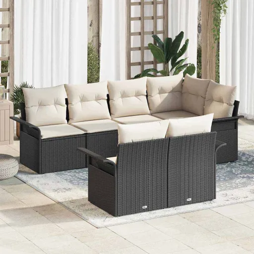 Conjunto de Sofá de Jardín Con Cojín   Negro Poliratán (7 pcs)