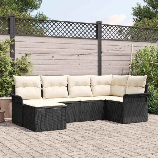 Conjunto de Sofá de Jardín   Negro Ratán Sintético (6 pcs)