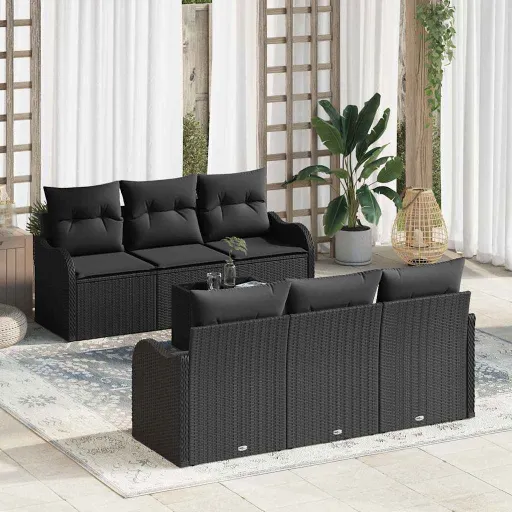 Conjunto de Sofá de Jardín Con Cojín Con Almohada   Negro (7 pcs)