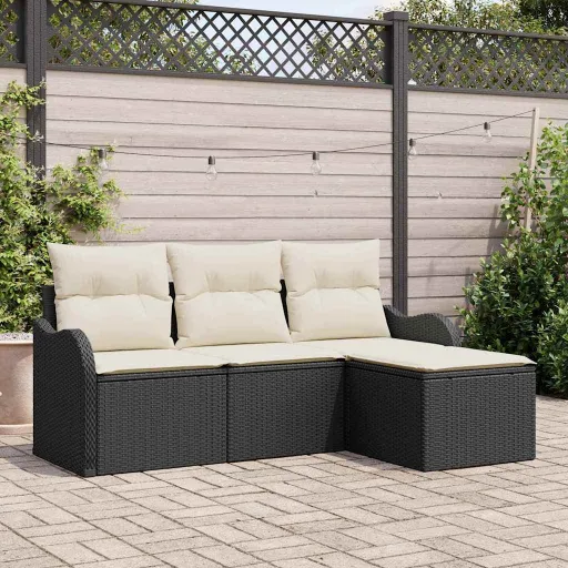 Conjunto de Sofá de Jardín   Negro Ratán Sintético (4 pcs)