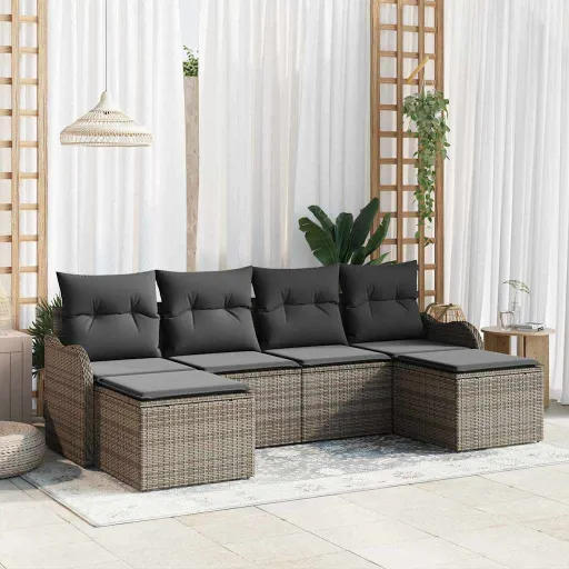 Conjunto de Sofá de Jardín   Gris Ratán Sintético (6 pcs)