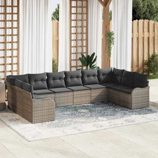 Conjunto de Sofá de Jardín   Gris Ratán Sintético (10 pcs)