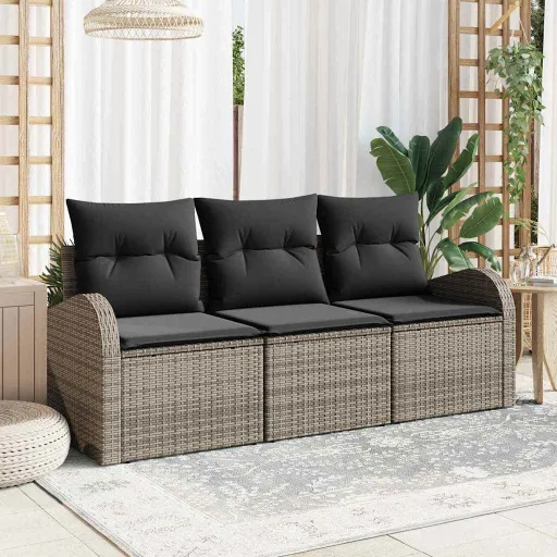 Conjunto de Sofá de Jardín Con Cojín   Gris Poliratán (3 pcs)