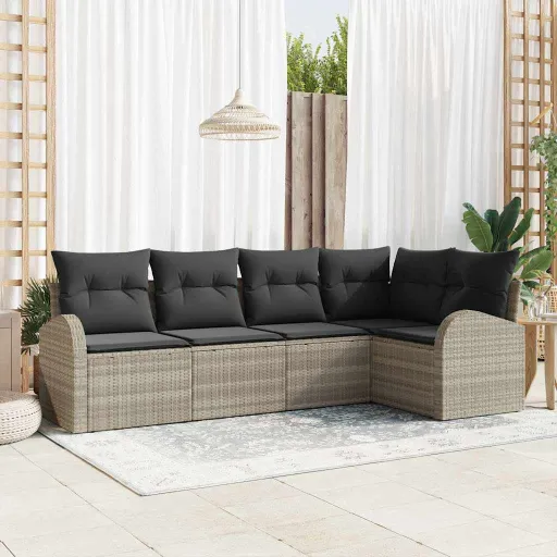 Conjunto de Sofás de Jardín   Gris Claro Ratán Sintético (5 pcs)
