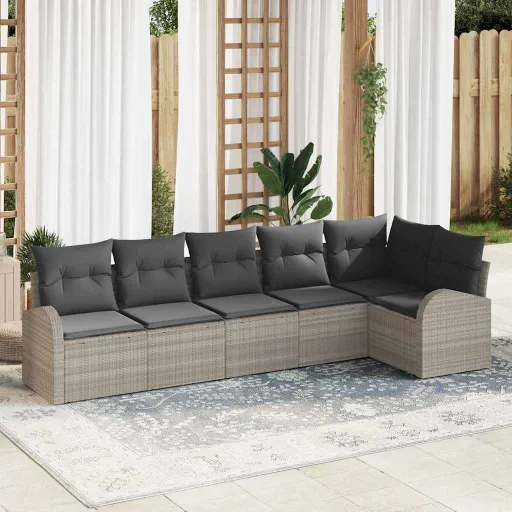 Conjunto de Sofás de Jardín   Gris Claro Ratán Sintético (6 pcs)