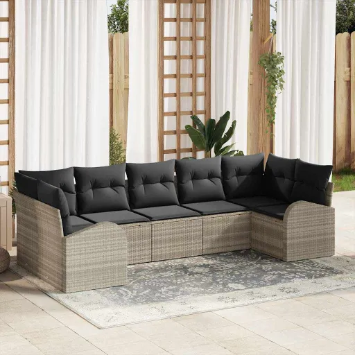 Conjunto de Sofás de Jardín   Gris Claro Ratán Sintético (7 pcs)