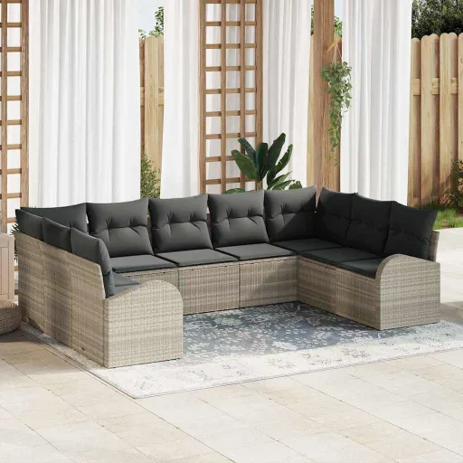 Conjunto de Sofás de Jardín   Gris Claro Ratán Sintético (9 pcs)