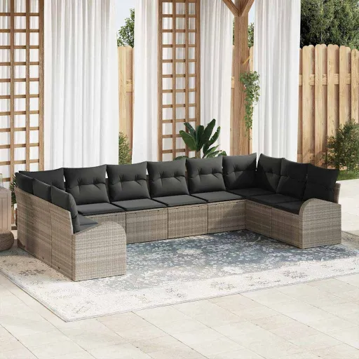 Conjunto de Sofás de Jardín   Gris Claro Ratán Sintético (10 pcs)