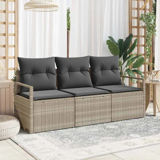 Conjunto de Sofás de Jardín   Gris Claro Ratán Sintético (3 pcs)