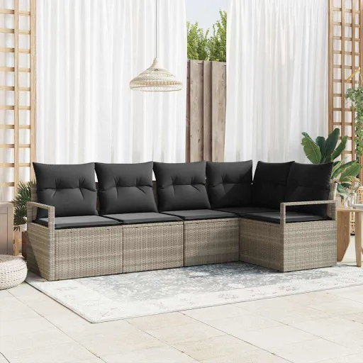 Conjunto de Sofás de Jardín   Gris Claro Ratán Sintético (5 pcs)