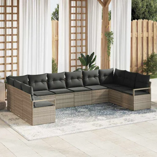 Conjunto de Sofás de Jardín   Gris Claro Ratán Sintético (10 pcs)