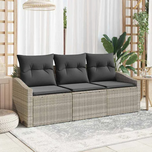 Conjunto de Sofás de Jardín   Gris Claro Ratán Sintético (3 pcs)