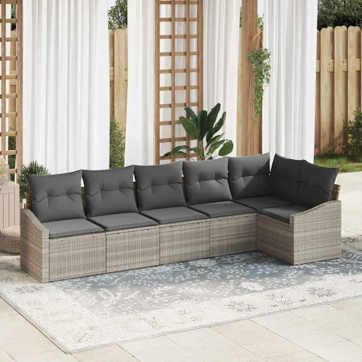 Conjunto de Sofás de Jardín   Gris Claro Ratán Sintético (6 pcs)