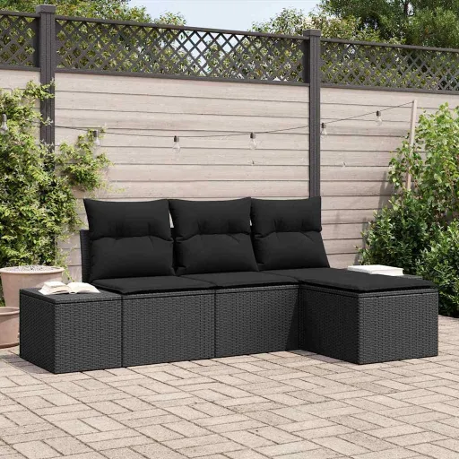 Conjunto de Sofá de Jardín Con Cojín   Negro (4 pcs)
