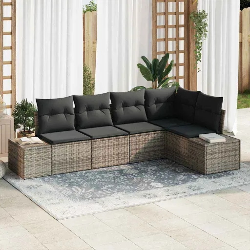 Conjunto de Sofás de Jardín   Gris Ratán Sintético (5 pcs)