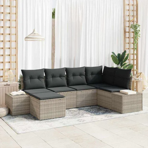 Conjunto de Sofá de Jardín   Gris Claro Ratán Sintético (6 pcs)