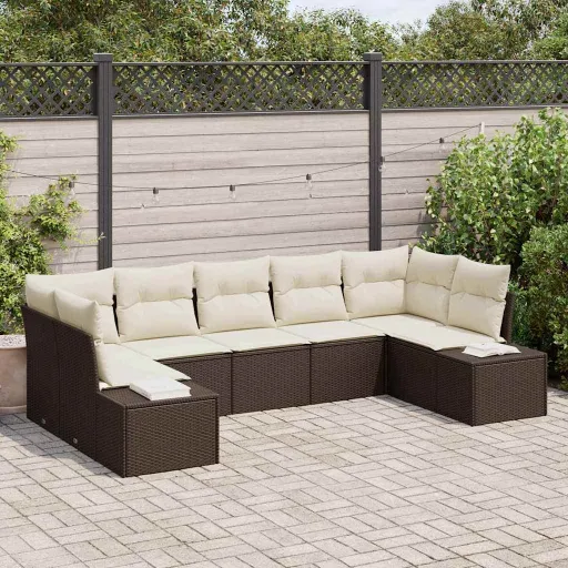 Conjunto de Sofás de Jardín   Marrón y Crema Poliratán (7 pcs)