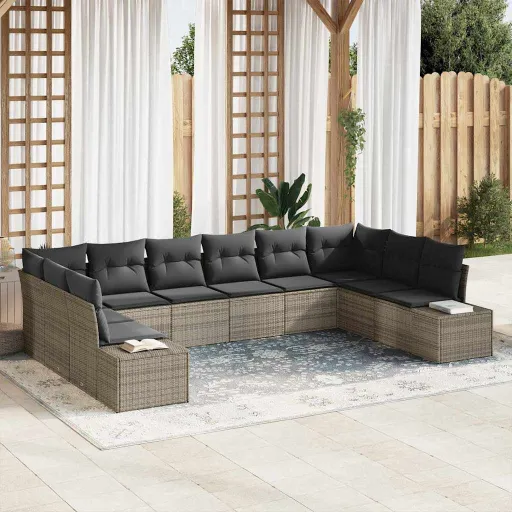 Conjunto de Sofás de Jardín   Gris Ratán Sintético (10 pcs)