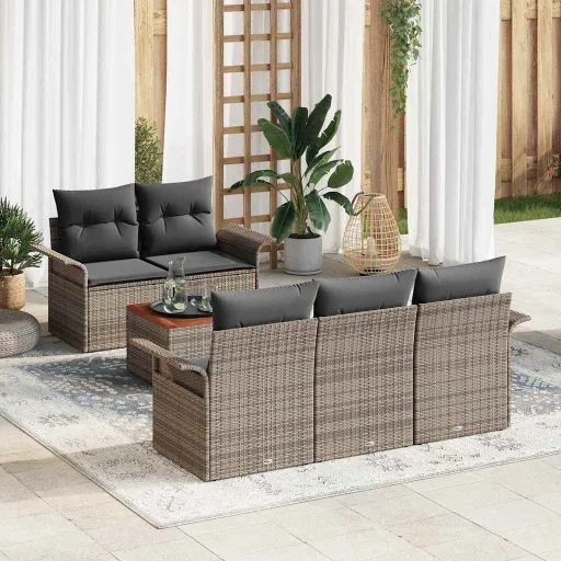 Conjunto de Sofás de Jardín   Gris Ratán Sintético (6 pcs)