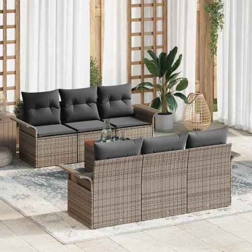 Conjunto de Sofás de Jardín   Gris Ratán Sintético (7 pcs)