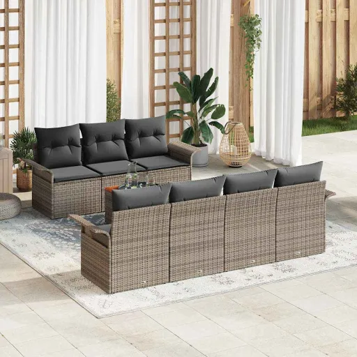 Conjunto de Sofás de Jardín   Gris Ratán Sintético (8 pcs)