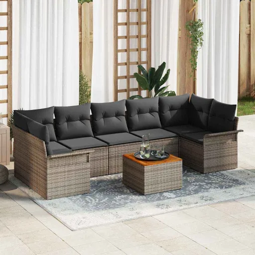 Conjunto de Sofás de Jardín   Gris Ratán Sintético (8 pcs)