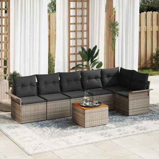 Conjunto de Sofás de Jardín   Gris Ratán Sintético (7 pcs)