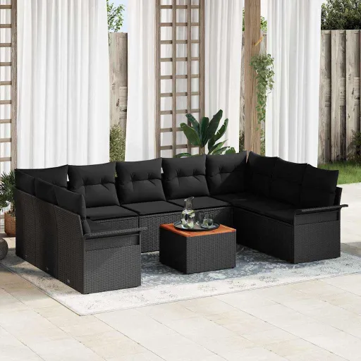Conjunto de Sofás de Jardín   Negro Ratán Sintético (10 pcs)