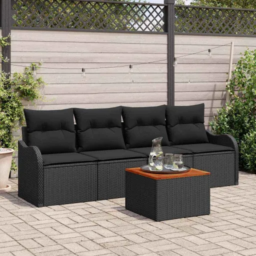 Conjunto de Sofás de Jardín   Negro Ratán Sintético (5 pcs)