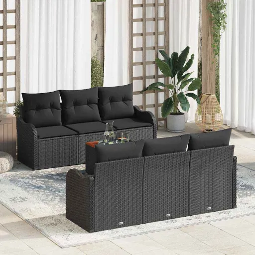 Conjunto de Sofás de Jardín   Negro Ratán Sintético (7 pcs)