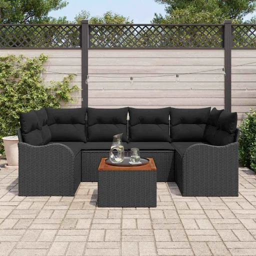 Conjunto de Sofás de Jardín   Negro Ratán Sintético (7 pcs)