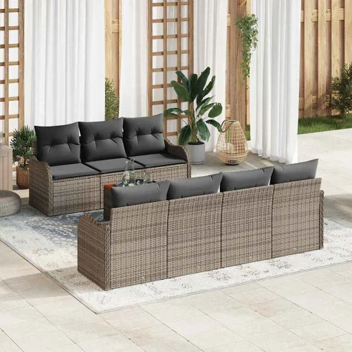 Conjunto de Sofás de Jardín   Gris Ratán Sintético (8 pcs)