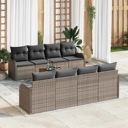 Conjunto de Sofás de Jardín   Gris Ratán Sintético (9 pcs)