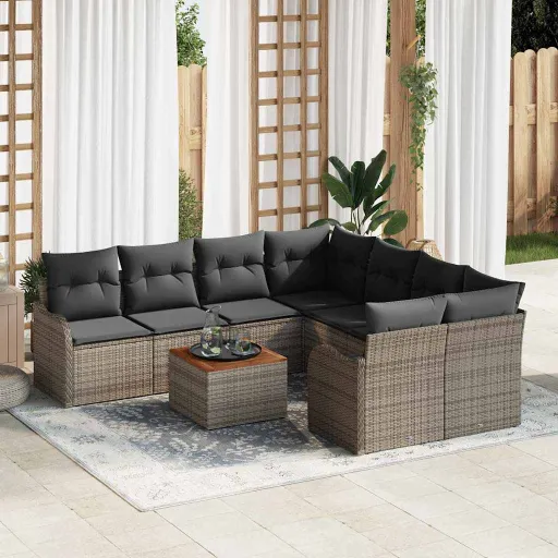 Conjunto de Sofás de Jardín   Gris Ratán Sintético (9 pcs)