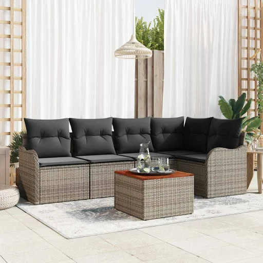 Conjunto de Sofás de Jardín   Gris Ratán Sintético (6 pcs)