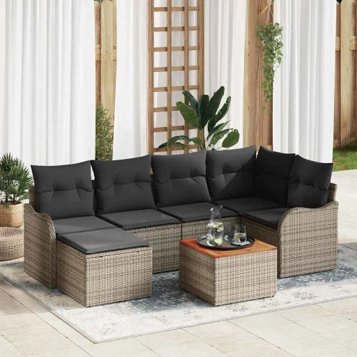 Conjunto de Sofás de Jardín   Gris Ratán Sintético (7 pcs)