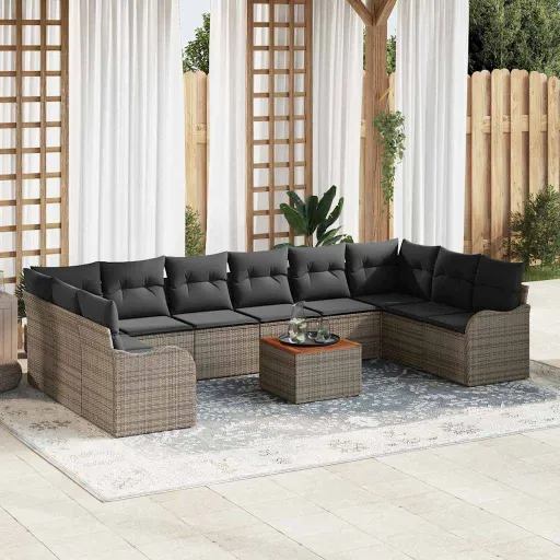 Conjunto de Sofás de Jardín   Gris Ratán Sintético (11 pcs)