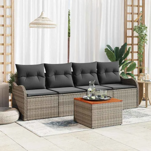 Conjunto de Sofás de Jardín   Gris Ratán Sintético (5 pcs)