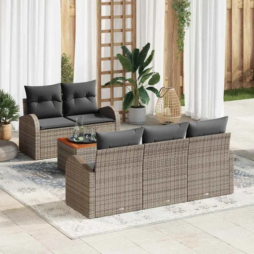 Conjunto de Sofás de Jardín   Gris Ratán Sintético (6 pcs)