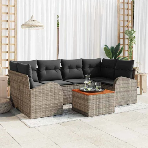 Conjunto de Sofás de Jardín   Gris Ratán Sintético (7 pcs)