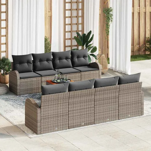 Conjunto de Sofás de Jardín   Gris Ratán Sintético (9 pcs)