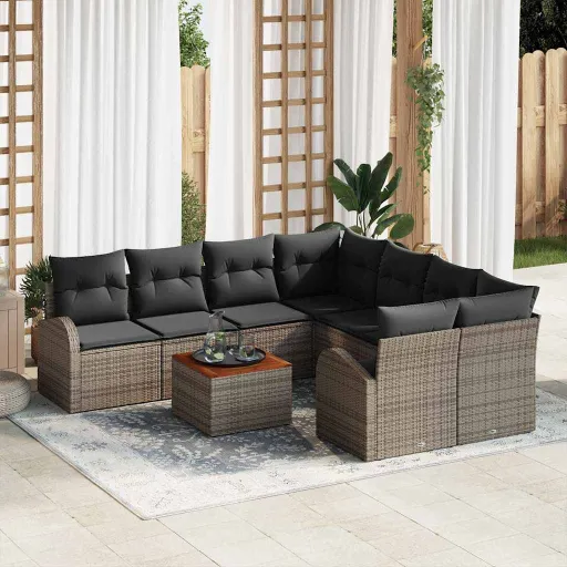 Conjunto de Sofás de Jardín   Gris Ratán Sintético (9 pcs)