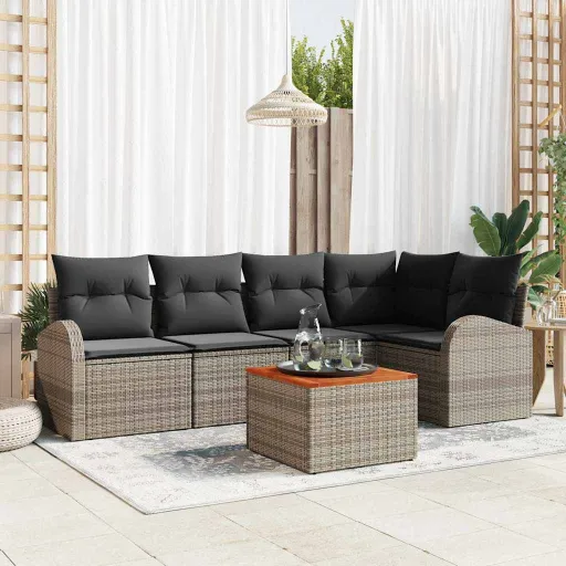 Conjunto de Sofás de Jardín   Gris Ratán Sintético (6 pcs)