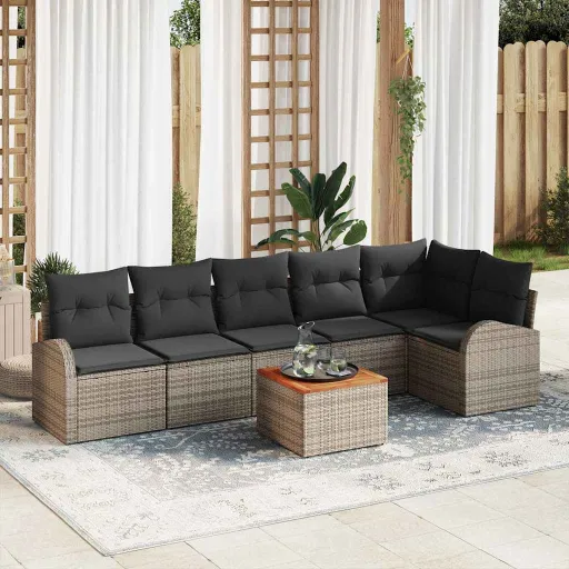 Conjunto de Sofás de Jardín   Gris Ratán Sintético (7 pcs)