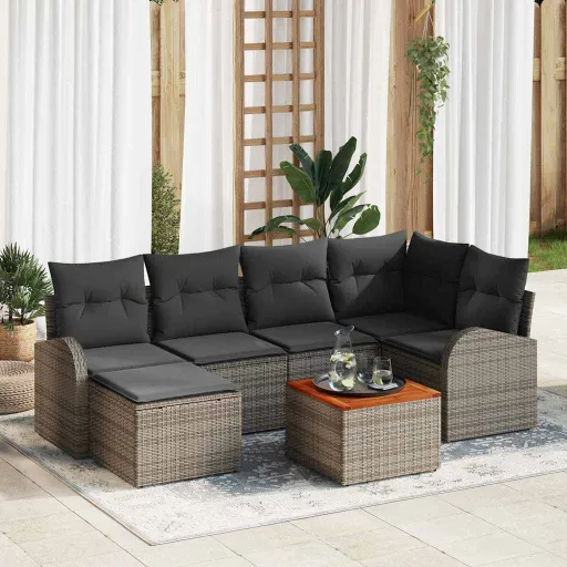 Conjunto de Sofás de Jardín   Gris Ratán Sintético (7 pcs)