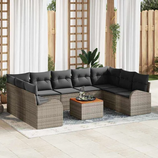 Conjunto de Sofás de Jardín   Gris Ratán Sintético (10 pcs)