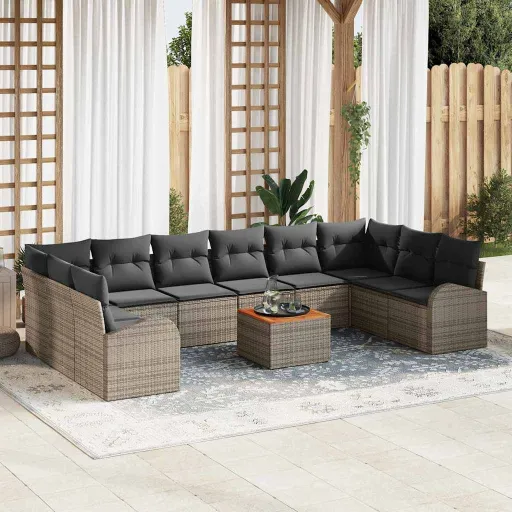 Conjunto de Sofás de Jardín   Gris Ratán Sintético (11 pcs)