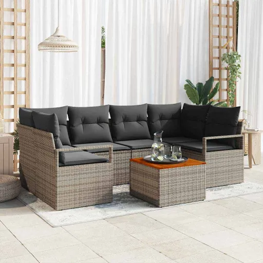 Conjunto de Sofás de Jardín   Gris Ratán Sintético (7 pcs)