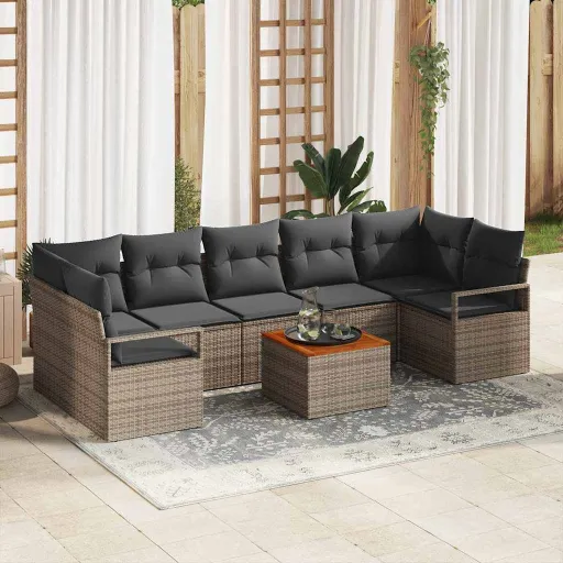 Conjunto de Sofás de Jardín   Gris Ratán Sintético (8 pcs)