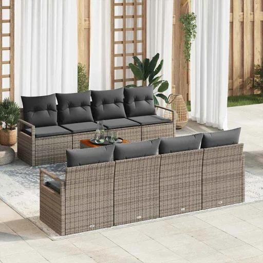 Conjunto de Sofás de Jardín   Gris Ratán Sintético (9 pcs)